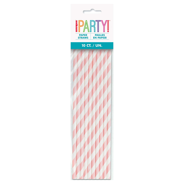 Lovely Pink Striped Paper Straws, 10ct