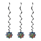 Three hanging decorative swirls with Avengers superhero design on a white background