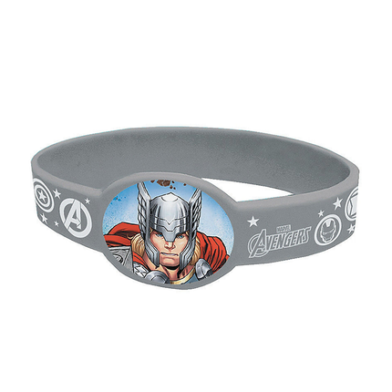 Gray wristband with Thor illustration and Avengers logo on a white background
