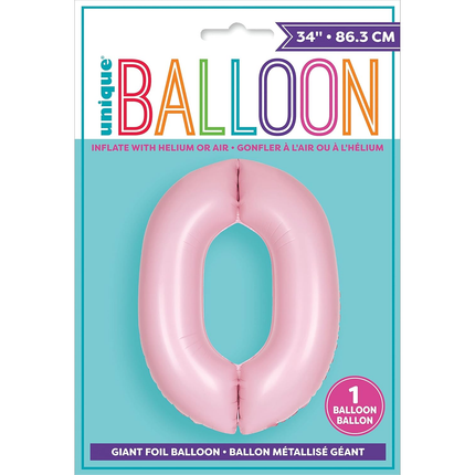 Matte Lovely Pink 0 Number Foil Balloon 34"
