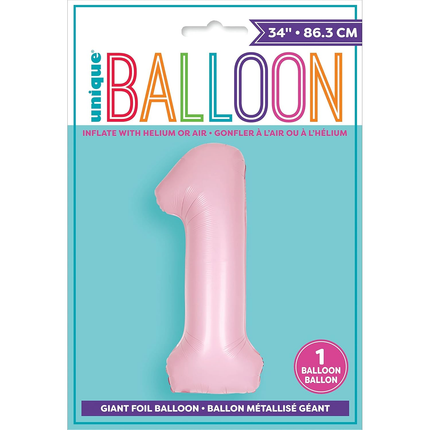 Matte Lovely Pink 1 Number Foil Balloon 34"