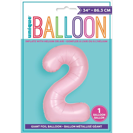 Matte Lovely Pink 2 Number Foil Balloon 34"