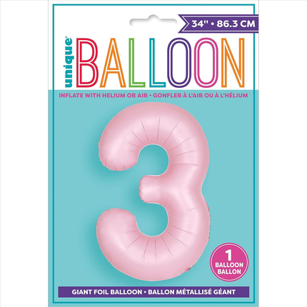 Matte Lovely Pink 3 Number Foil Balloon 34"