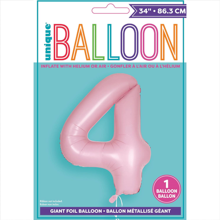 Matte Lovely Pink 4 Number Foil Balloon 34"
