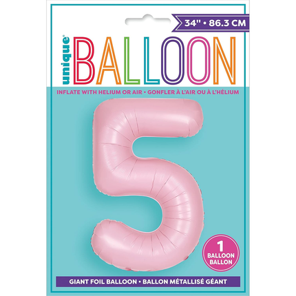 Matte Lovely Pink 5 Number Foil Balloon 34"