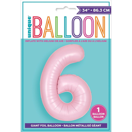 Matte Lovely Pink 6 Number Foil Balloon 34"