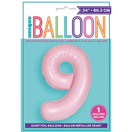 Matte Lovely Pink 9 Number Foil Balloon 34"