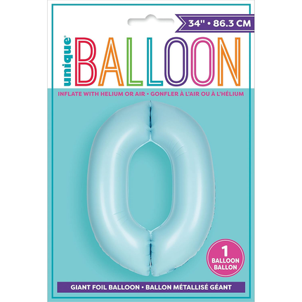 Matte Powder Blue 0 Number Foil Balloon 34"