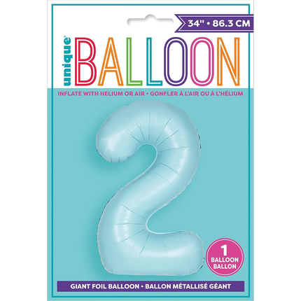Matte Powder Blue 2 Number Foil Balloon 34"