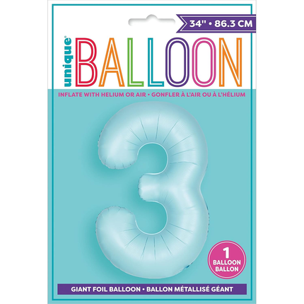 Matte Powder Blue 3 Number Foil Balloon 34"