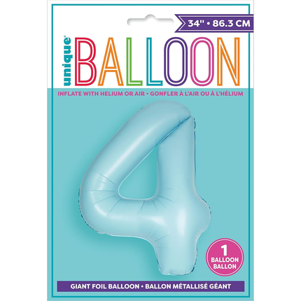 Matte Powder Blue 4 Number Foil Balloon 34"