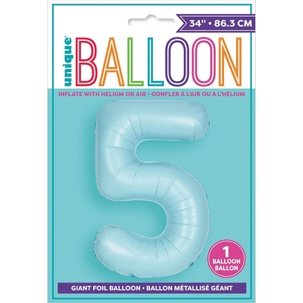 Matte Powder Blue 5 Number Foil Balloon 34"