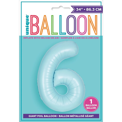 Matte Powder Blue 6 Number Foil Balloon 34"