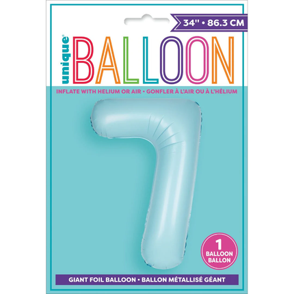 Matte Powder Blue 7 Number Foil Balloon 34"