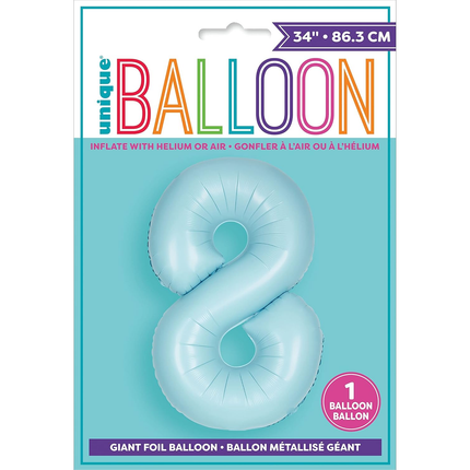 Matte Powder Blue 8 Number Foil Balloon 34"