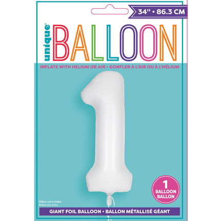 Matte White 1 Number Foil Balloon 34"