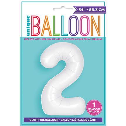 Matte White 2 Number Foil Balloon 34"