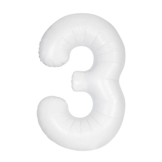 Matte White 3 Number Foil Balloon 34"