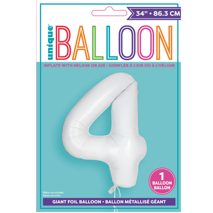 Matte White 4 Number Foil Balloon 34"