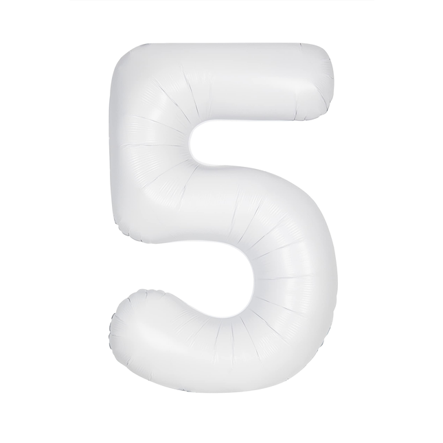 Matte White 5 Number Foil Balloon 34"