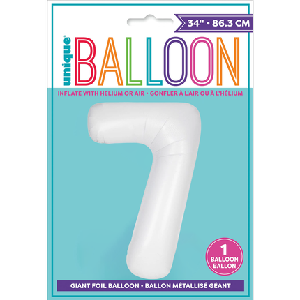 Matte White 7 Number Foil Balloon 34"