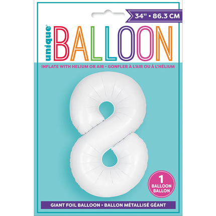 Matte White 8 Number Foil Balloon 34"
