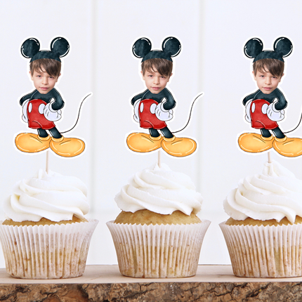 Mickey Mouse Custom Face Cupcake Toppers for Birthdays 10 ct