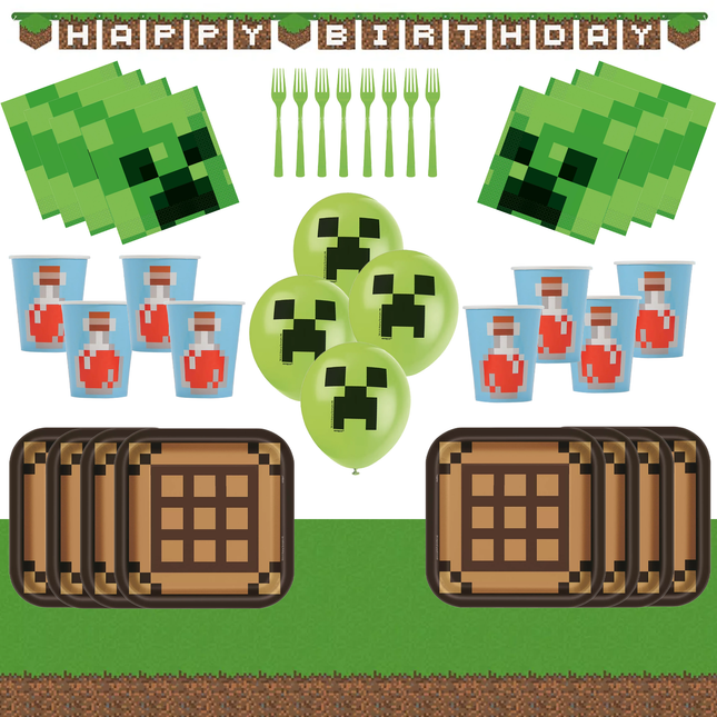 Minecraft Birthday Party Supplies Set for 24 Guests