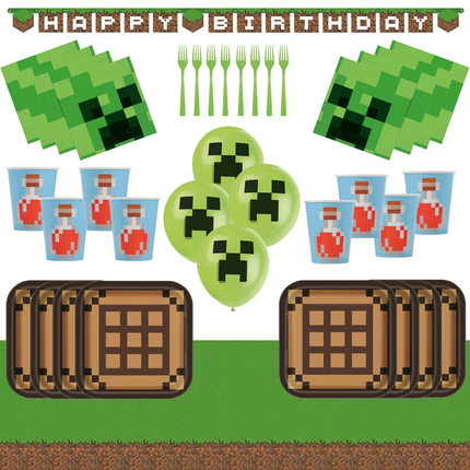 Minecraft Birthday Party Supplies Set for 16 Guests