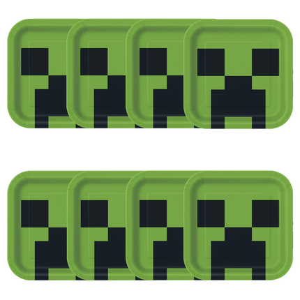 Minecraft Creeper Face Square Dinner Plates 9", 8ct