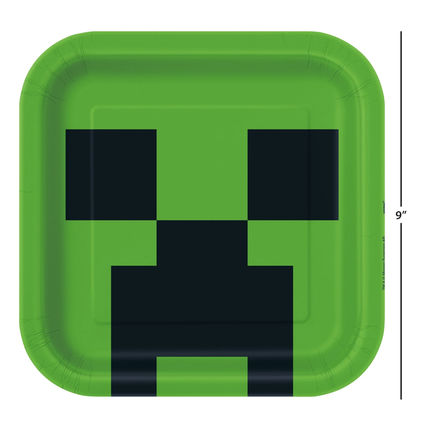 Minecraft Creeper Face Square Dinner Plates 9", 8ct