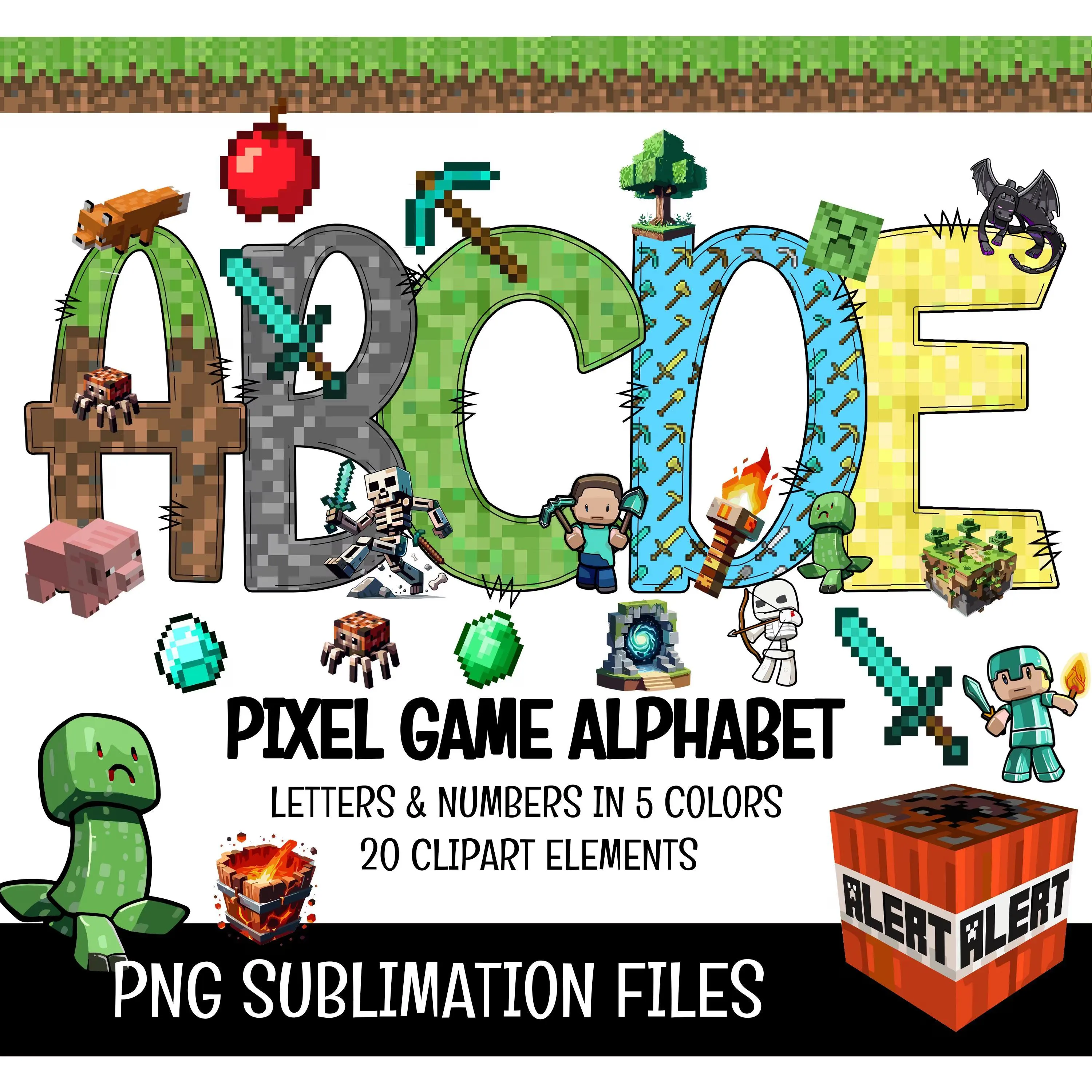 Minecraft Letters 5 Minecraft Doodle Alphabet Letters PNG Bundle Instant Download ...