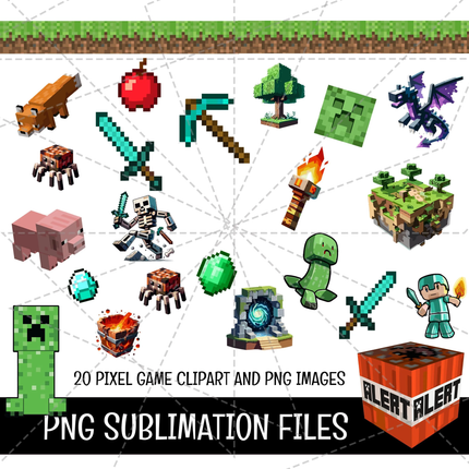 Minecraft Doodle Alphabet Letters PNG Bundle Instant Download