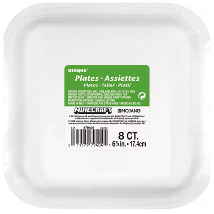 Minecraft Paper Party Snack Plates  7",  8 ct