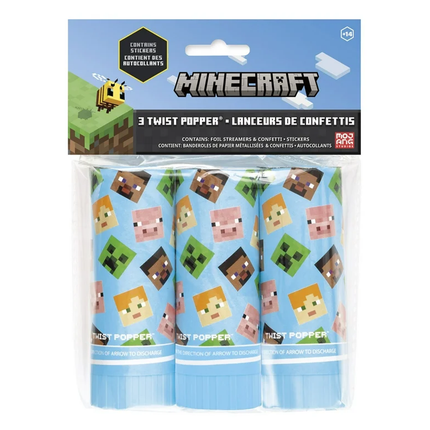 Minecraft Party Twist Poppers, 3ct