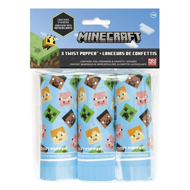 Minecraft Party Twist Poppers, 3ct