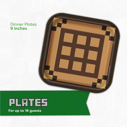 Minecraft™ Square Paper Party Dinner Plates  9" – 8 Count