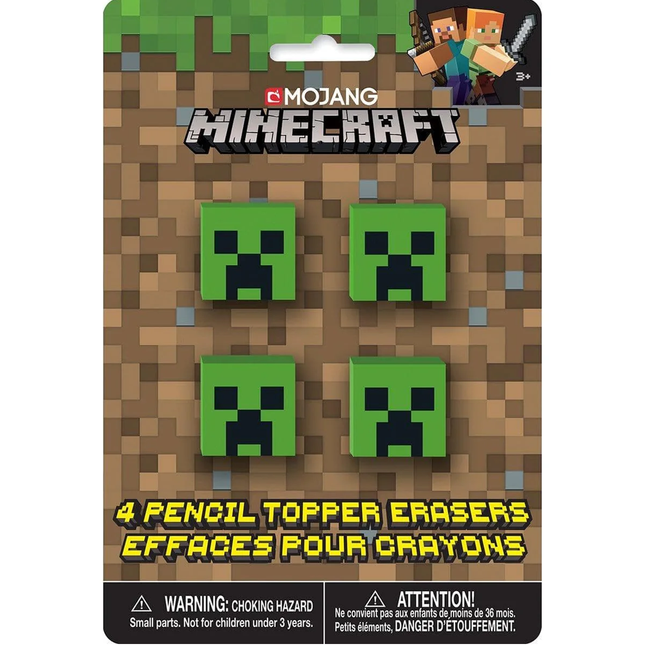 Minecraft Pencil Erasers, 4 ct