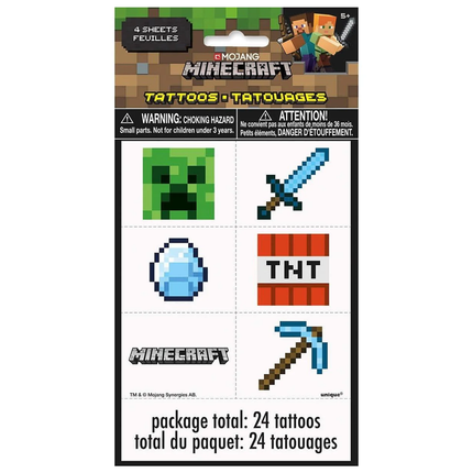 Minecraft Tattoos  4 Sheet - 24 Count