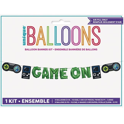 Mini Foil Gamer Birthday Balloon Banner Kit, 12 ft