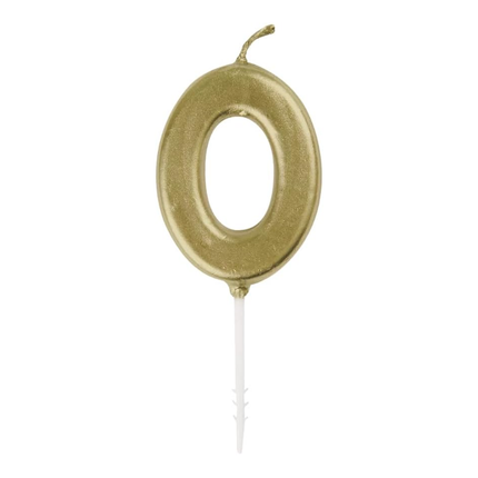 Mini Metallic Gold Number 0 Pick Birthday Candle