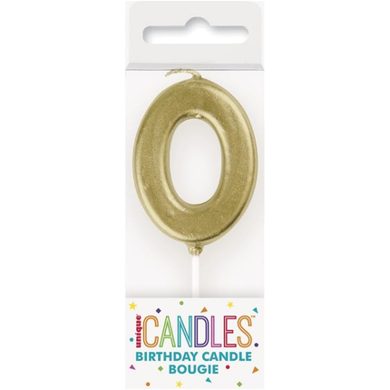 Mini Metallic Gold Number 0 Pick Birthday Candle