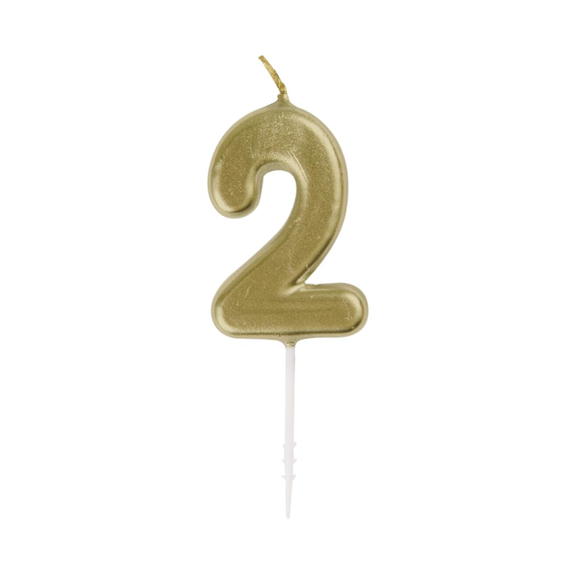 Mini Metallic Gold Number 2 Pick Birthday Candle