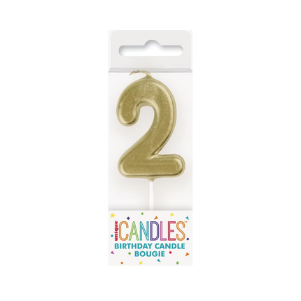 Mini Metallic Gold Number 2 Pick Birthday Candle