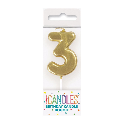 Mini Metallic Gold Number 3 Pick Birthday Candle