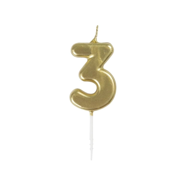 Mini Metallic Gold Number 3 Pick Birthday Candle