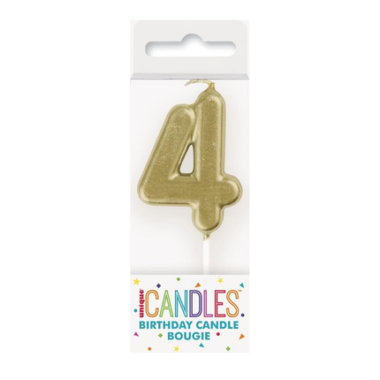 Mini Metallic Gold Number 4 Pick Birthday Candle