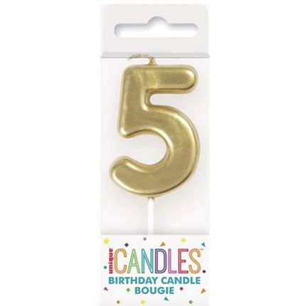 Mini Metallic Gold Number 5 Pick Birthday Candle