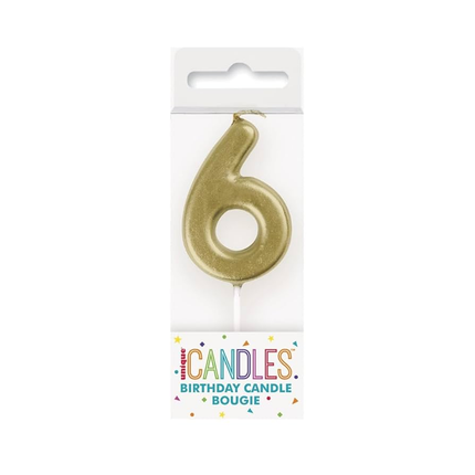 Mini Metallic Gold Number 6 Pick Birthday Candle