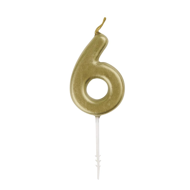 Mini Metallic Gold Number 6 Pick Birthday Candle